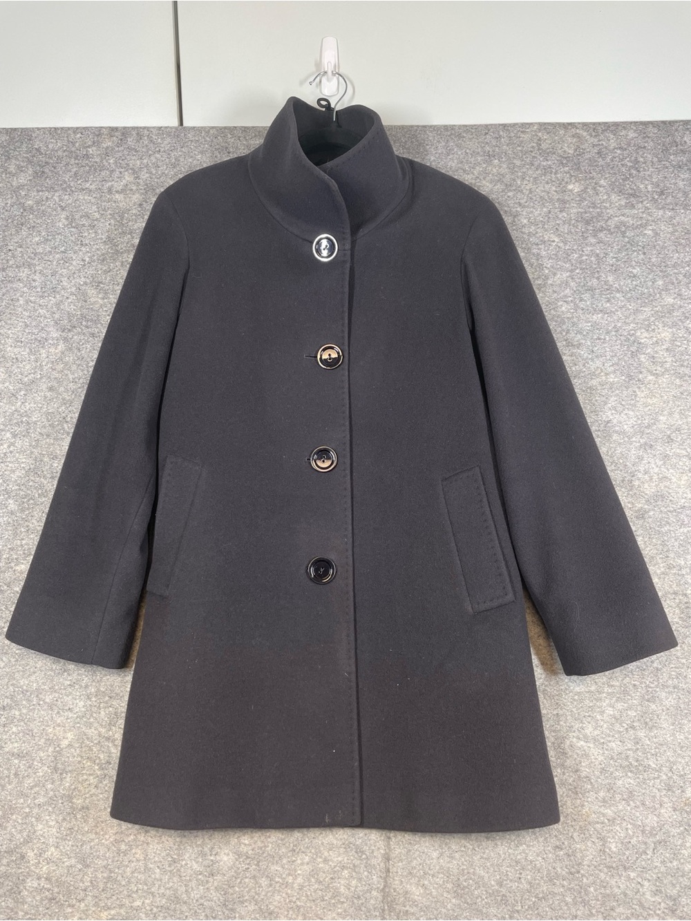 Cinzia Rocca Navy Black Wool Angora Coat Classic Tailored Overcoat Minimalist